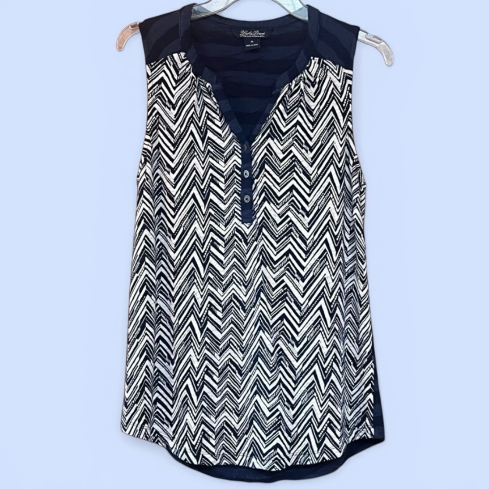 Sleeveless Henley Top Lucky Brand Chevron Print Navy Multi‎ Sz M EUCi
